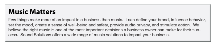music solutions for your business, music and sound systems, dmx, sound solutions inc.